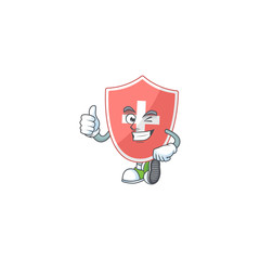 Mascot design style of medical shield showing Thumbs up finger