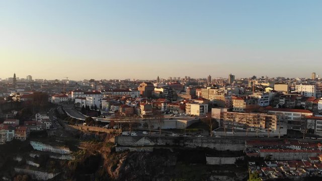 A very cinematic aerial shot overlooking Porto towards it's Ribeira on a clear afternoon during March 2020. Flying at sunset produced some stunning images on the city's slender streets.