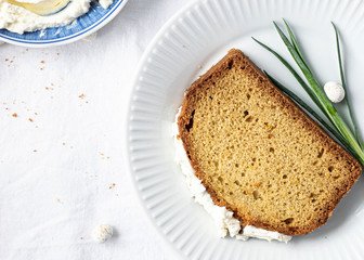Slice of fresh baked homemade lemon cake