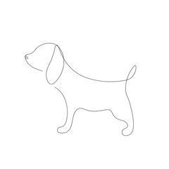 Cute puppy dog line drawing on white background, vector illustration