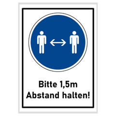 Social distancing - Bitte 1,5m Abstand halten - Gebotsschild blau