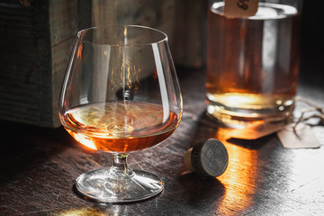 Aged whisky in the old distillery warehouse