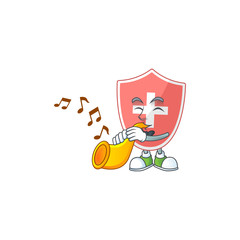 A brilliant musician of medical shield cartoon character playing a trumpet