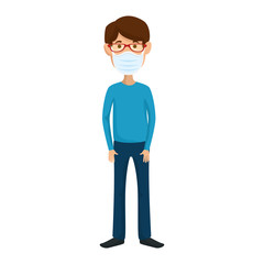 young man with face mask and eyeglasses isolated icon vector illustration design