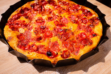Authentic homemade focaccia bread of Puglia