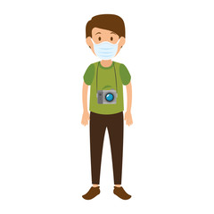 man using face mask with camera isolated icon vector illustration design