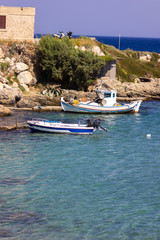 Obraz premium Rhodes, Greece - 06/07/2018 : Cove with yachts in the Mediterranean Sea.