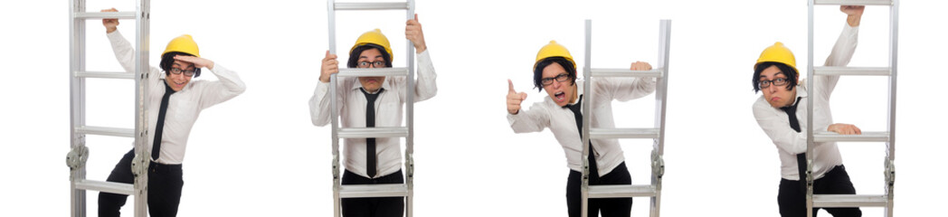 Construction worker in funny concept on white