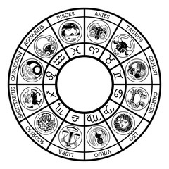 Zodiac astrology horoscope star signs symbols icon set