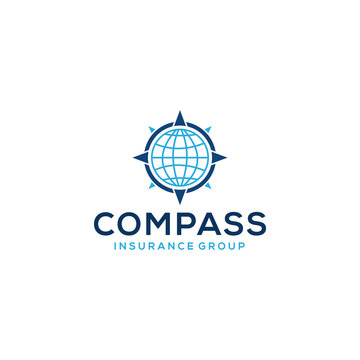 Creative compass icon with globe Concept logo design template 