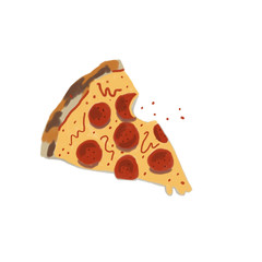 Pepperoni pizza slice. Cartoon illustration. Colorful hand drawn illustration isolated on isolated white background.