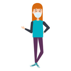 young woman with face mask isolated icon vector illustration design