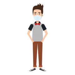 young man with face mask isolated icon vector illustration design