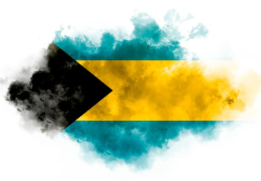 Bahamas flag performed from color smoke on the white background. Abstract symbol.