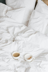 Fototapeta na wymiar Morning coffee in bed during lockdown