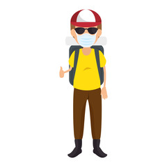 Fototapeta na wymiar man with face mask with sunglasses and cap vector illustration design
