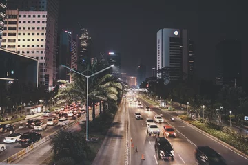 Papier Peint photo Lavable Pékin Jakarta City Traffic Ambience in Night