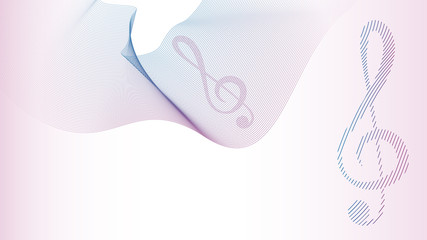 Wavy abstract lines with musical clef on a colored background. Vector illustration, banner, poster.