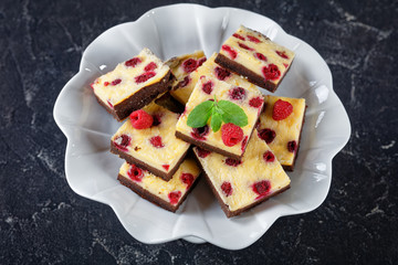 Raspberry Cheesecake Bars, top view, vegan recipe