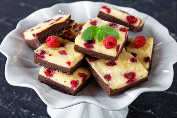 Raspberry Cheesecake Bars, top view, vegan recipe