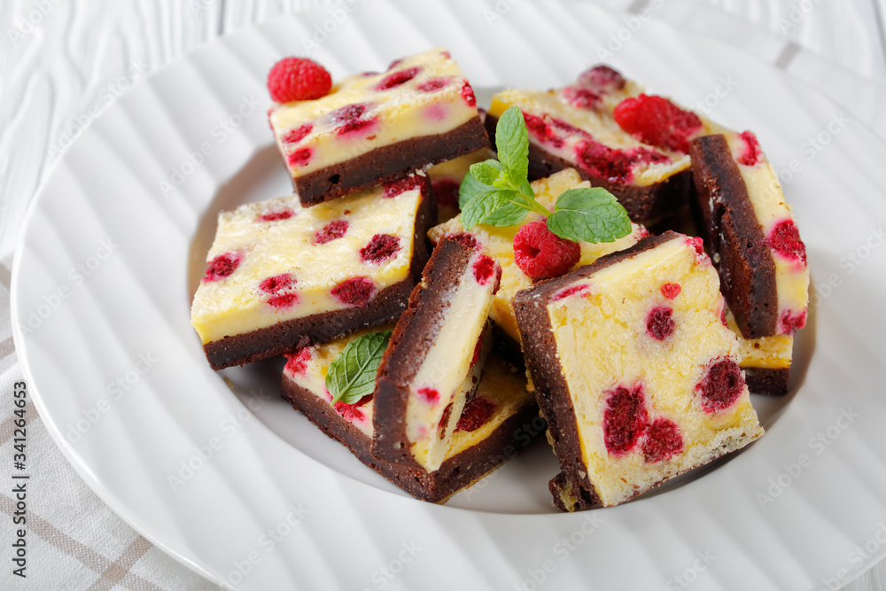 Sticker Raspberry Cheesecake Bars, top view, vegan recipe