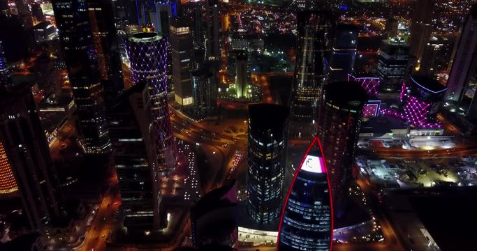 4K Night Footage of the Capital City Center of Doha, Qatar