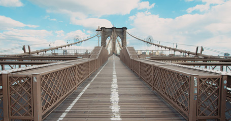 DX EST Super wide angle view, establishing shot of a Brooklyin bridge in New York, USA. No people...