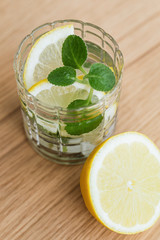 Refreshing lemonade drink with mint leaves