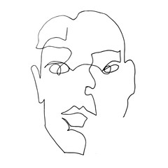 Vector line illustration face. Contour symbol. isolated outline drawing.