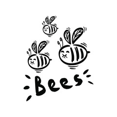 Cute cartoon bees. Isolated on a white background. Vector hand drawn illustration. 