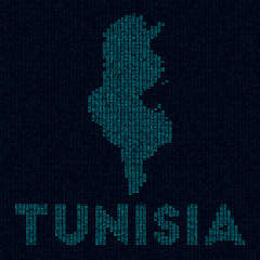 Tunisia tech map. Country symbol in digital style. Cyber map of Tunisia with country name. Cool vector illustration.