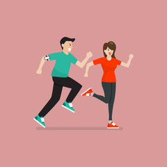 Fototapeta na wymiar Man and woman running exercise