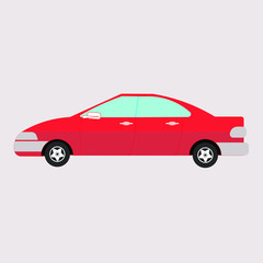 Fototapeta na wymiar Red Car Side View. Car Flat Design Illusration. Car Icon