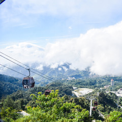 Sky view and Chin Swee caves temple on skyway cable car, Genting Highland, Malaysia, In a ropeway cable car going down from Genting highlands to Kuala Lumpur, Skyway Cable Car