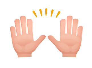Joy sign with hands. Gesture, stop hands signs, stop signal. Hand raised up, symbol of greeting, success, gratitude. Emoji hand sign. Vector illustration.