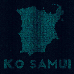 Ko Samui tech map. Island symbol in digital style. Cyber map of Ko Samui with island name. Modern vector illustration.