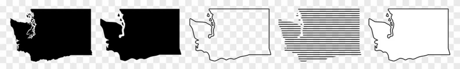 Washington Map Black | State Border | United States | US America | Transparent Isolated | Variations