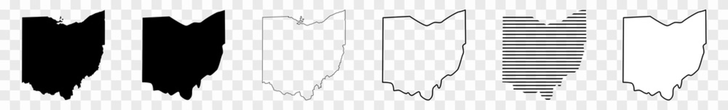 Ohio Map Black | State Border | United States | US America | Transparent Isolated | Variations