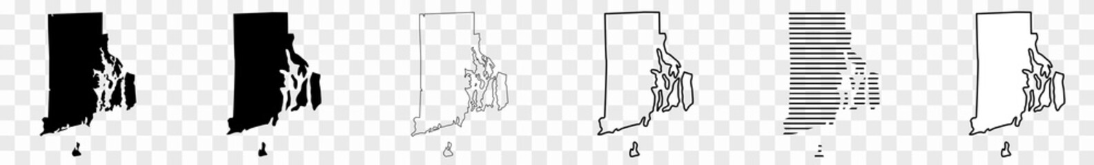 Rhode Island Map Black | State Border | United States | US America | Transparent Isolated | Variations