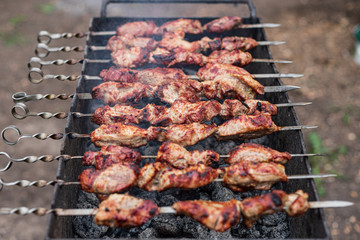 Grilled kebab on the grill, outdoors