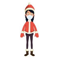 young woman wearing winter clothes using face mask vector illustration design