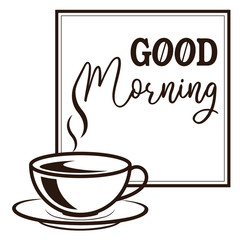 Coffee cup and frame labeled 