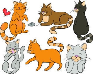 vector illustration, cute cats in cartoon style