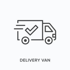 Delivery van line icon. Vector outline illustration of postal truck. Commercial cargo car pictorgam