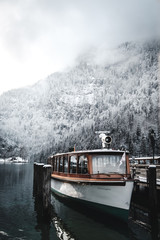 boat on the river in winter