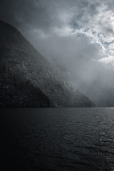 Fog and clouds over the lake
