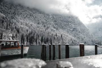 boat on the lake during winter