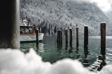 boat on the lake during winter