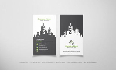 skyscraper real estate business cards, grey green color combination
