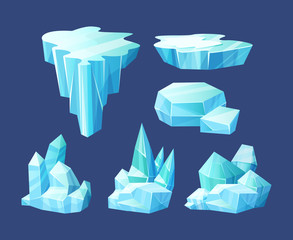 Crystals of ice, iceberg broken pieces of ice, icicles, cold frozen blocks ice mountain, winter landscape for game design cartoon vector illustration